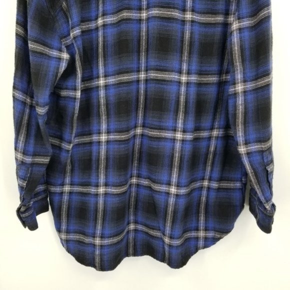 American Eagle Oversized Fit Blue and Black Plaid Flannel Shirt Size Large - Picture 6 of 11